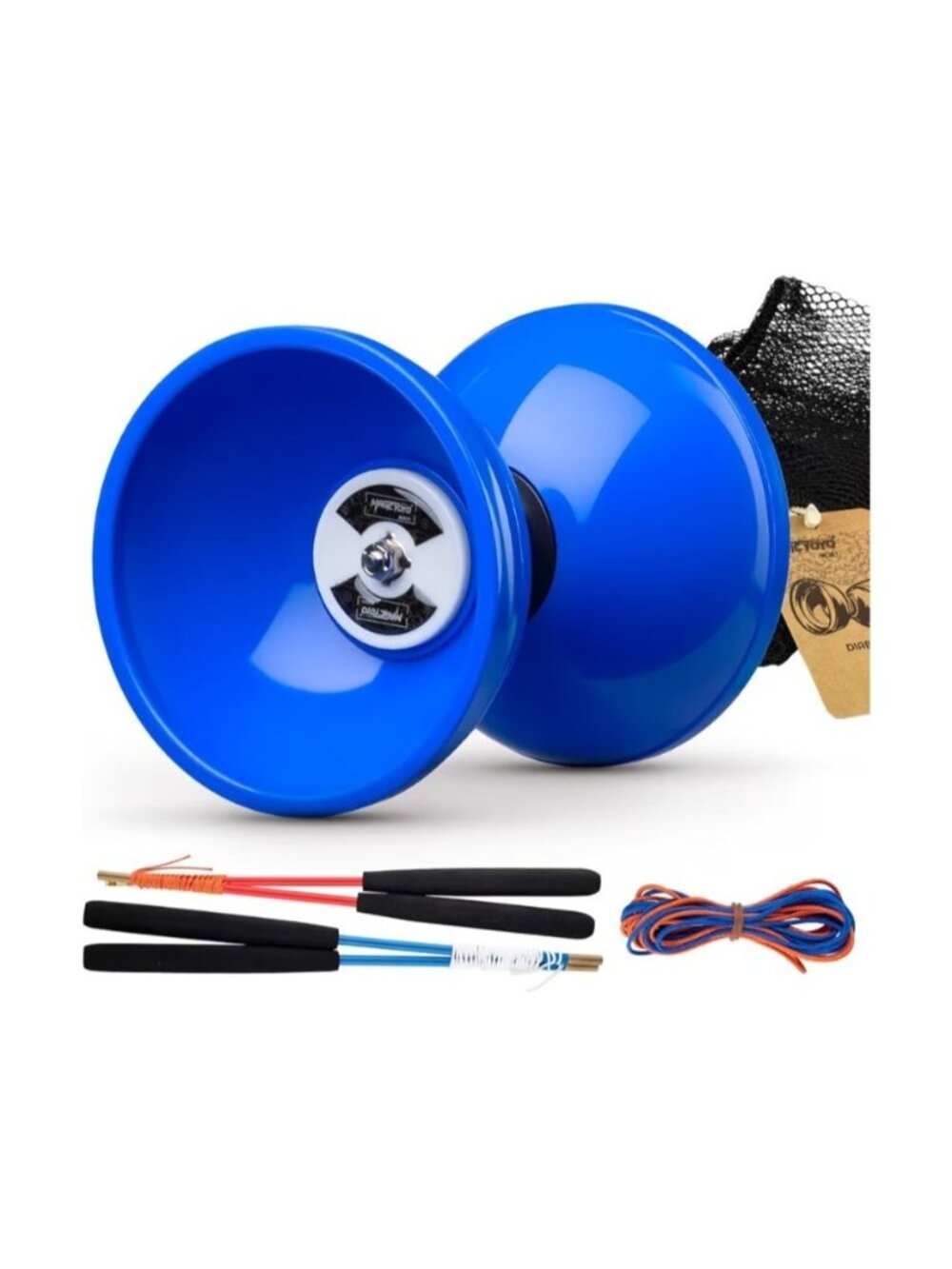 MAGICYOYO Pro Triple Bearing Diabolo Yoyo Set 5 Inch Blue Carbon Sticks Strings
